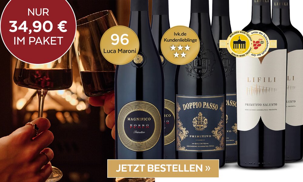 Perfektes Weihnachtsgeschenk: Primitivo-Power im 6er-Paket sichern und 42 Prozent sparen! | © Ludwig von Kapff