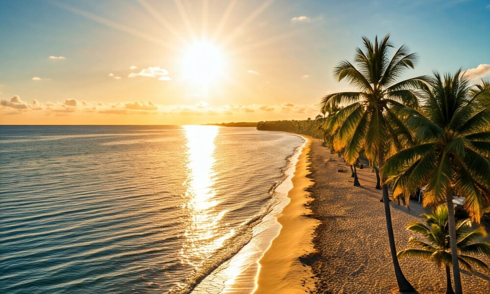 Strand mit Sonne und Palmen | © Johanna Steinschulte /KI generiert