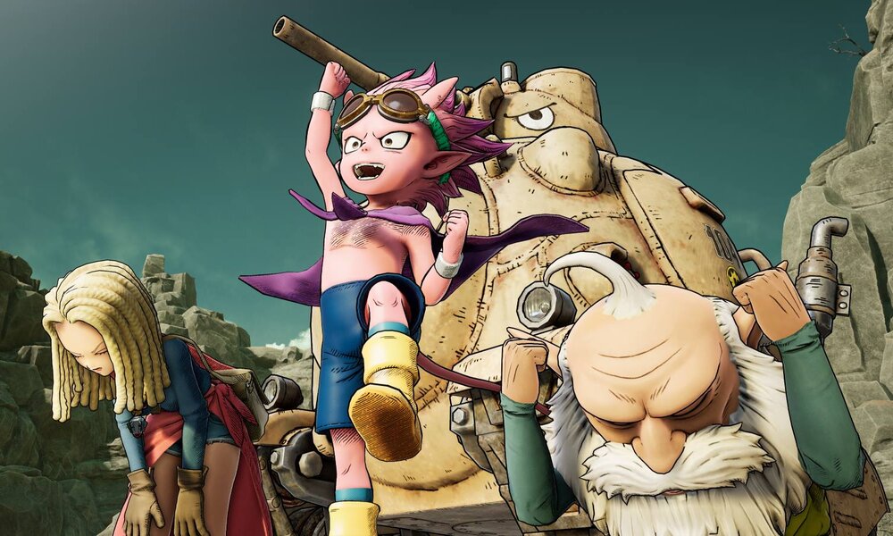 Held und Figuren in Aktion, umgeben von Felsen unter bedecktem Himmel. | © Bandai Namco