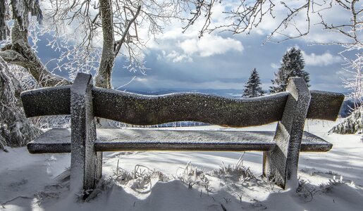 eine bank mit schnee bedeckt | © Adobe Stock/ Haiderose