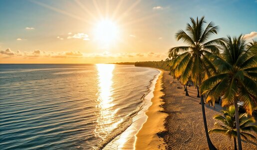 Strand mit Sonne und Palmen | © Johanna Steinschulte /KI generiert