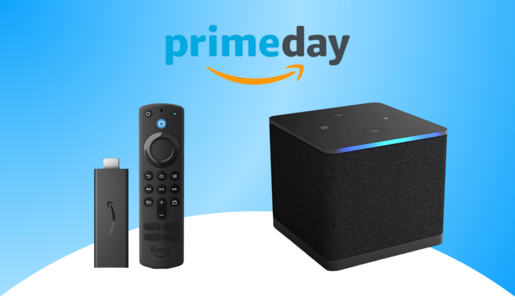 Das Logo des Prime Day 2024, darunter Der Amazon Fire TV Stick, die Alexa-Sprachfernbedienung und der Fire TV-Cube, alles in Schwarz | © Amazon